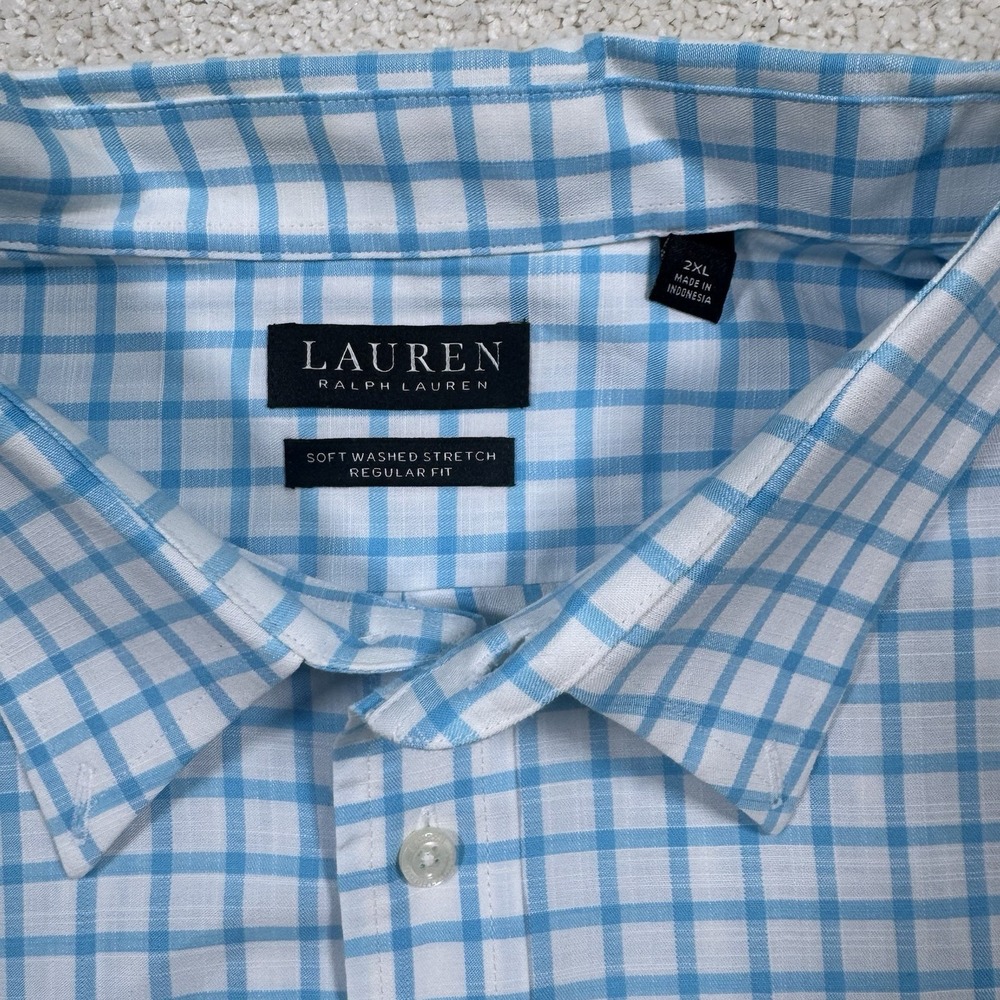 Lauren Ralph Lauren Men's Blue Gingham Check Size 2XL Long‎ Sleeve Button Down - Picture 4 of 7